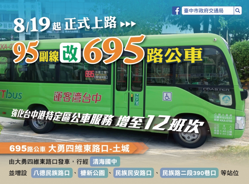 強化台中港特定區公車服務  新闢695路19日起營運