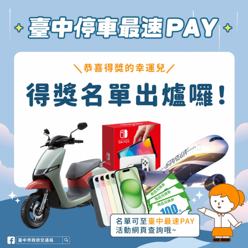 「台中停車最速PAY」大奬出爐！台中市政府交通局抽出星宇航空機票幸運兒