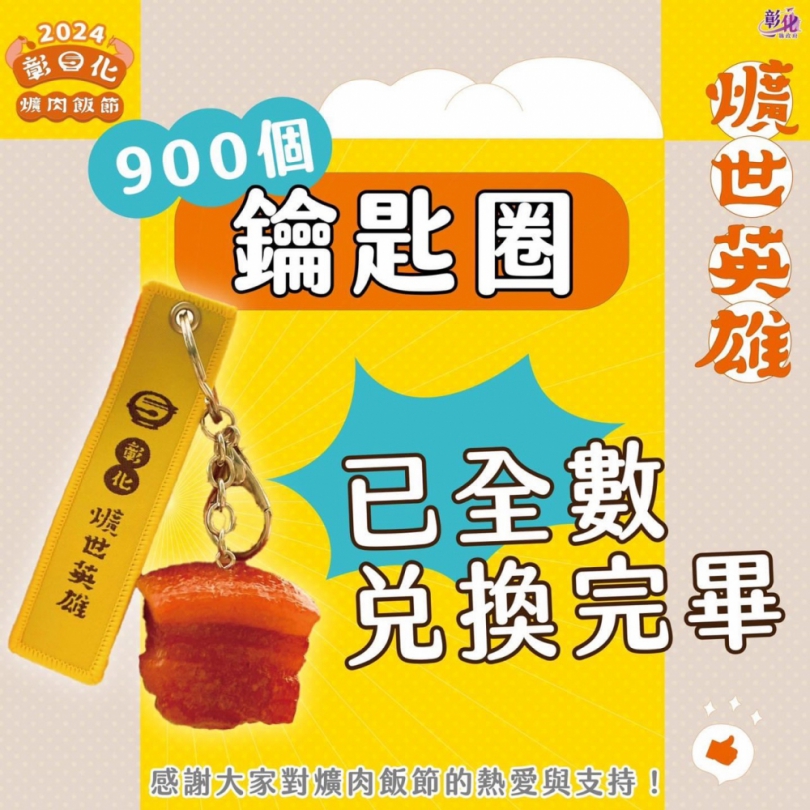 彰化﹁爌肉小子鑰匙圈﹂供不應求，9月底加碼2000個。（照片縣府提供）