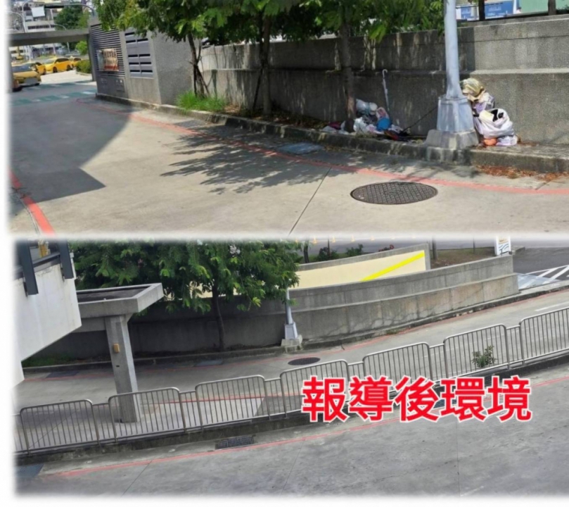 台中市火車站前驚見垃圾隨意亂堆放、砍伐樹木殘骸無人清理、經過媒體報導後、垃圾問題得到了快速處理。