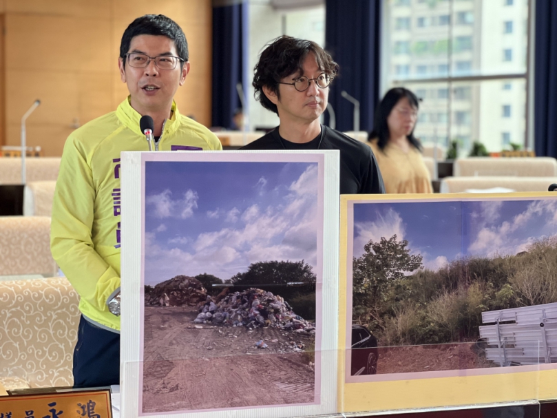 台中市神岡棒球場旁有垃圾山、雜草叢生  民進黨台中市議員周永鴻要求跨局處研議改善、儘速清理