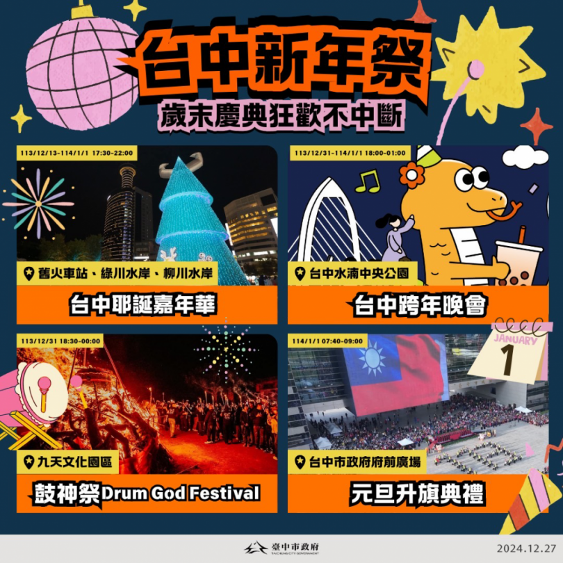 「台中新年祭」四大慶典12月13日至1月1日連嗨20天！新聞局長欒治誼：跨年、嚐美食首選台中