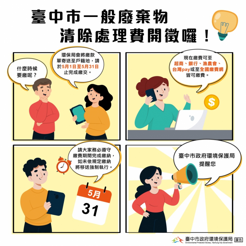 5月將開徵清除處理費    中市環保局提醒民眾期限內完成繳費