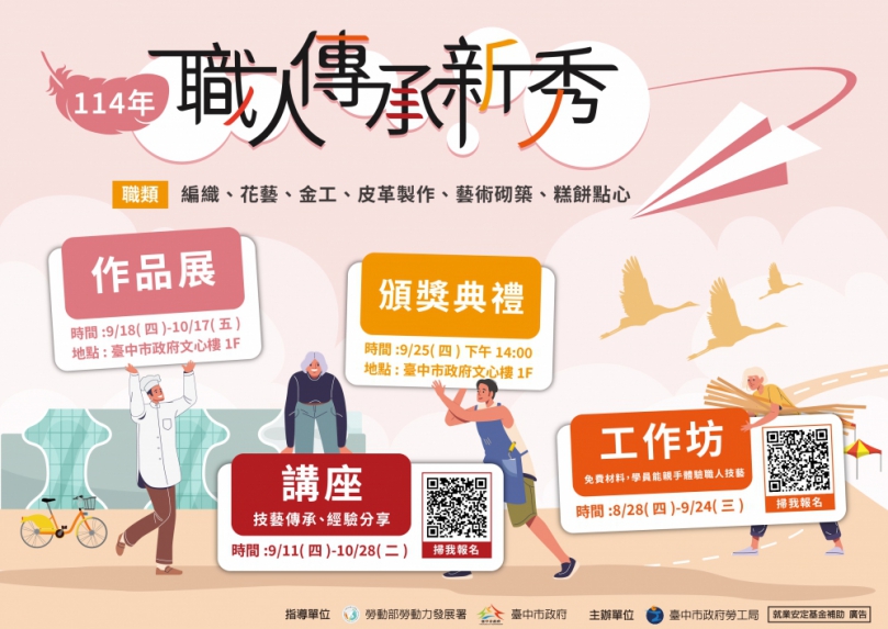 推廣技藝與產業傳承！中市勞工局力邀民眾參與「職人傳承新秀」工作坊與講座