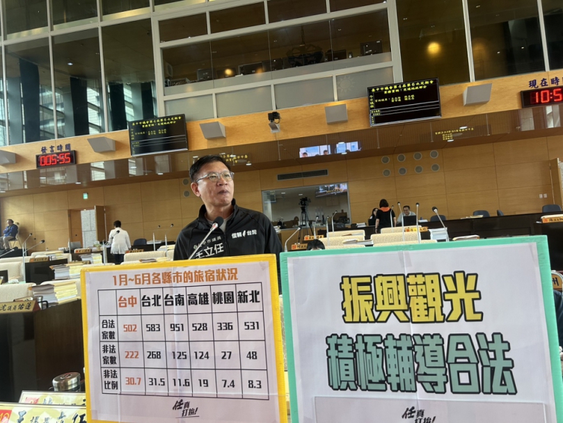 台中市旅宿問題  五年改善情況不佳  民進黨市議員王立任要求中市府將政策重心從「列管管理」轉為「積極輔導」協助業者完成合法化程序