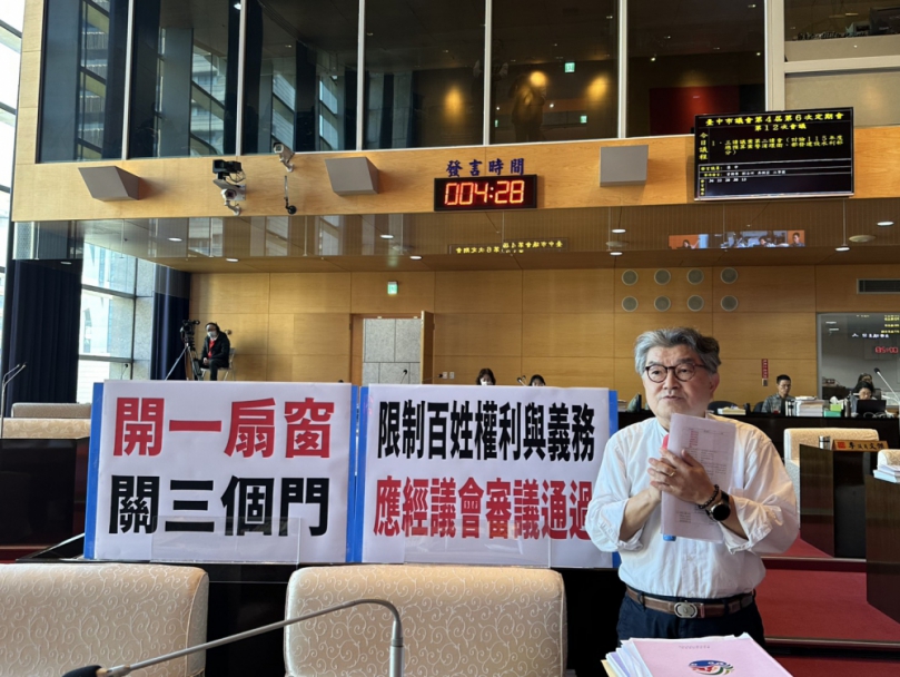 都發局近日公布「台中市實施都市計畫容積移轉審查許可條件及作業要點」修正草案  國民黨市議員李中認為有多條修正影響民眾權益  要求該草案應公開徵詢意見並送議會審議才能發布實施