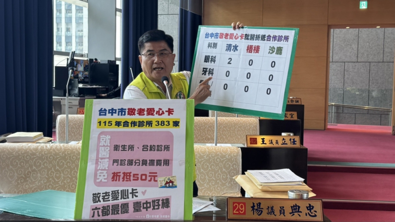市議員楊典忠質詢中市敬老愛心卡就醫折抵問題質疑效果不大