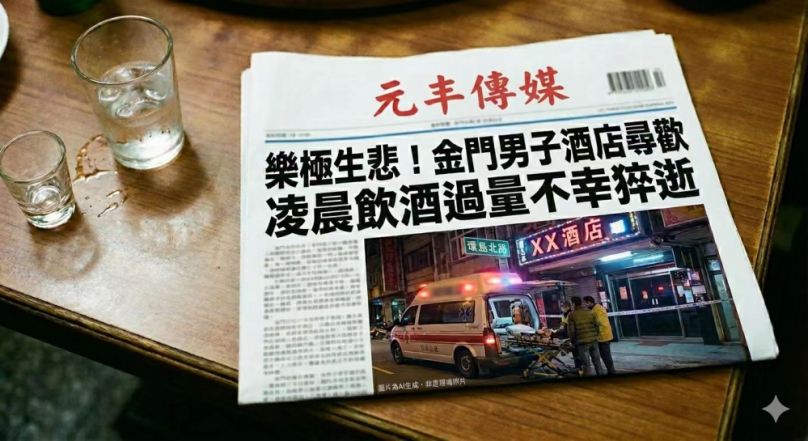 樂極生悲！金門男子酒店尋歡 凌晨飲酒過量不幸猝逝