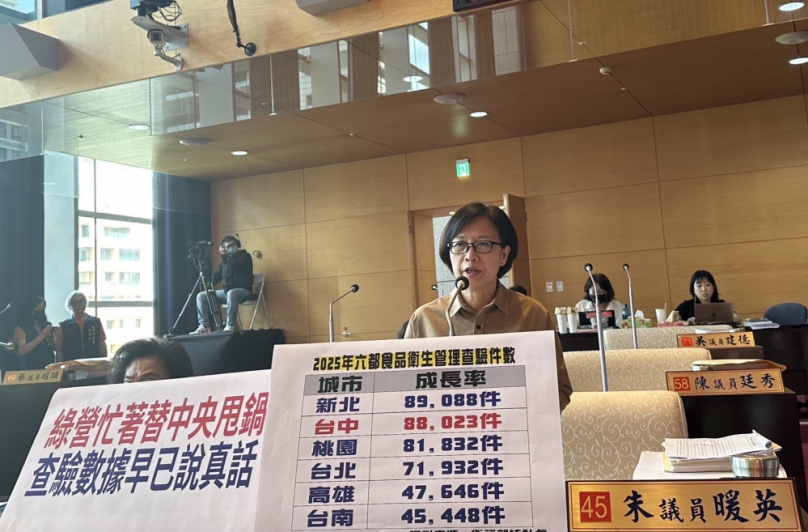 中聯毒油事件延燒　綠營質疑台中食安把關失職  國民黨台中市議員朱暖英：查驗數據會說話  拒絕抹黑第一線食安人員