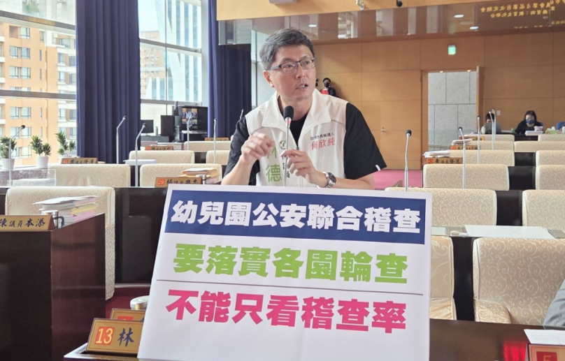 民進黨台中市議員林德宇要求教育局應調整稽查的頻率，絕不可有黑數，更應主動提高稽查的總園數