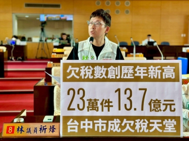 欠稅23萬件達13.7億元創新高 議員林祈烽批台中市成欠稅天堂