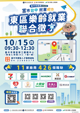 中市府10/15東區樂齡徵才　攜手11家友善企業提供426個職缺