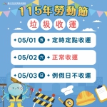 五一勞動節垃圾收運不打烊   中市改採「定時定點」服務